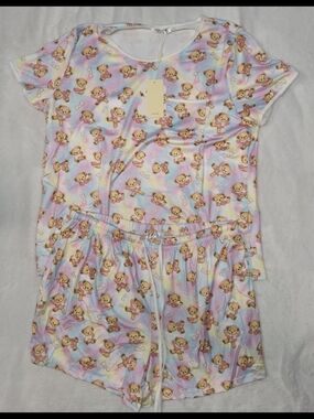 Cute Bear Print Short Set Pajama - Pastel Multi